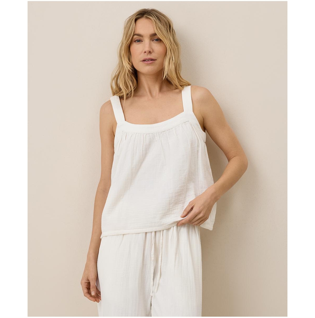 Women's Organic Cotton Coastal Double Gauze Square Neck Cami - Sangria