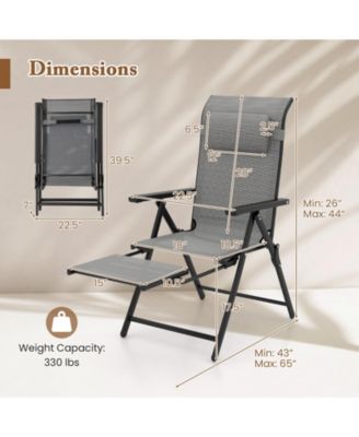 Folding Patio Chairs Set of 2 Lounge Chairs w/ 10-Level Adjustable Backrests