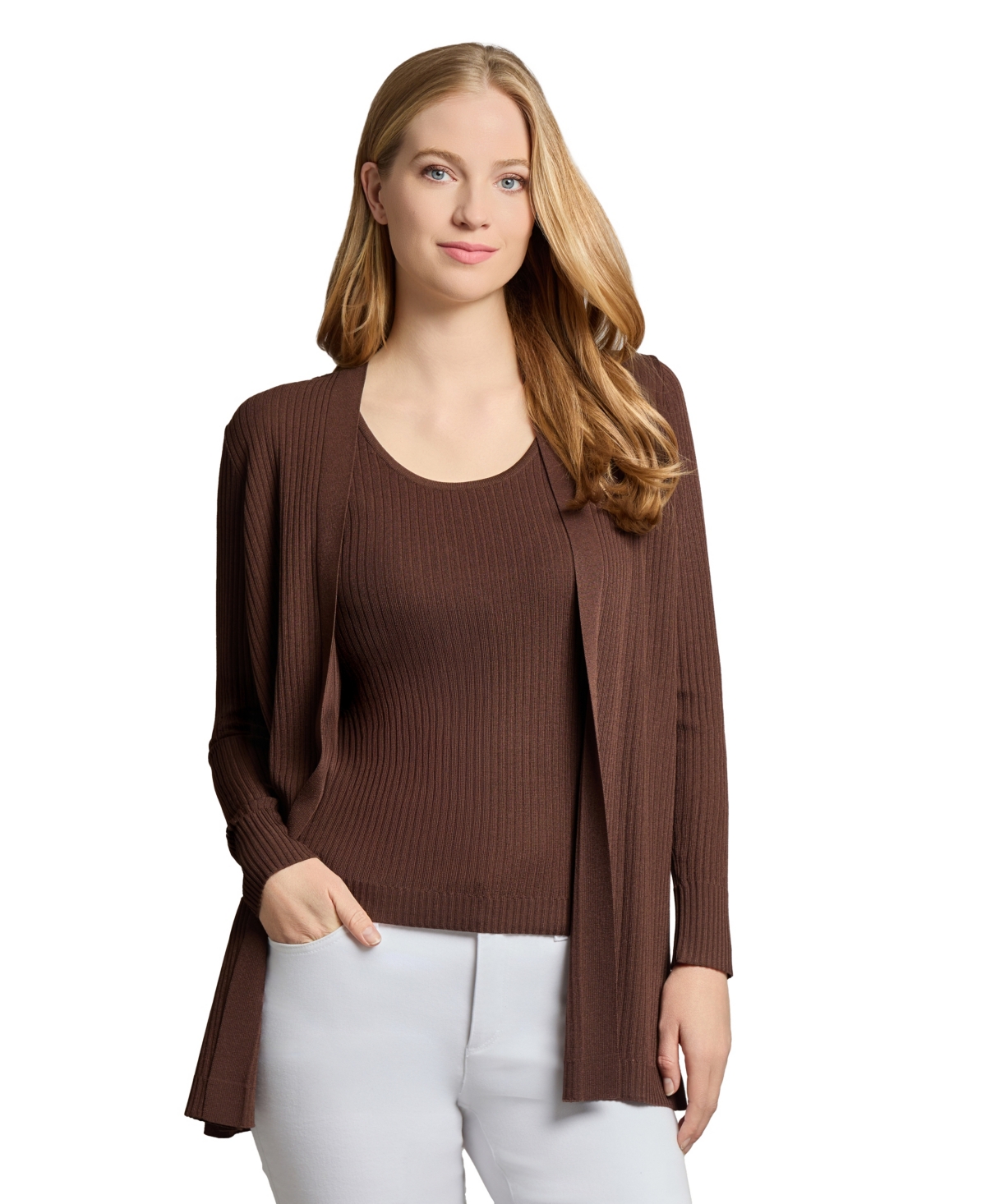 Jones New York Plus Size Sutton Open-front Cardigan In Brown