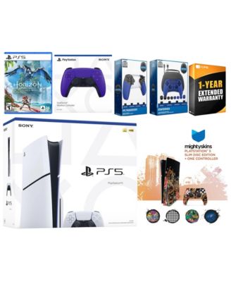 Playstation 5 Slim Disc with Horizon Forbidden West, Extra Volcanic Red Controller, Gamer Kit, Trigger Kit and MightySkins Decal Voucher + 1 Year