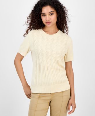 Nautica Jeans - Women's Cotton Cable-Knit Short-Sleeve Sweater