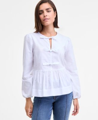 Nautica Jeans - Women's Tie-Front Cotton Peplum Top