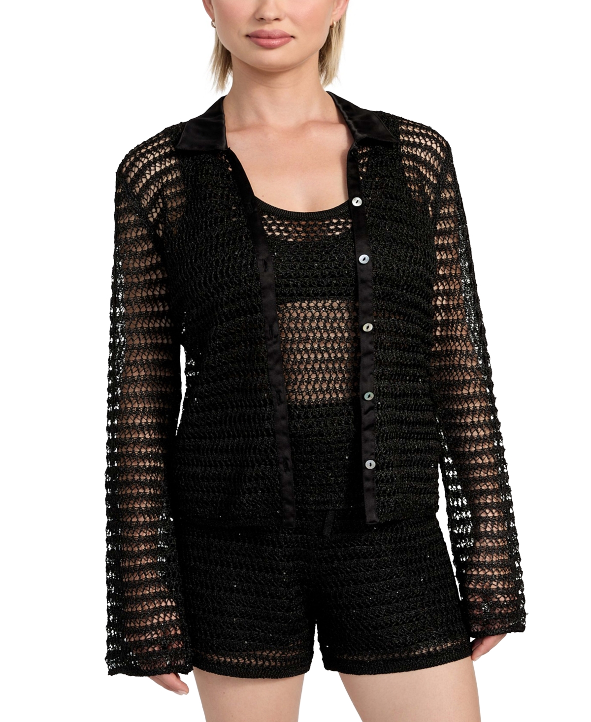 Women's Bella Embellished Knit Shirt - Jet Black Multi