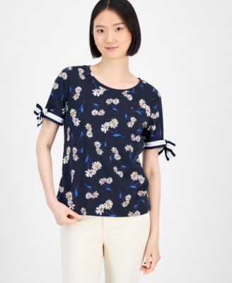 Tommy Hilfiger - Women's Daisy-Print Tie-Sleeve Top