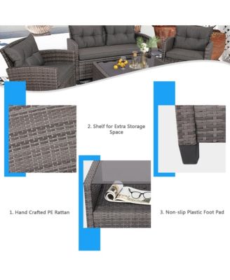 4PC Rattan Patio Conversation Set Cushioned Outdoor Furniture Set