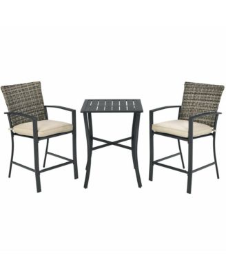 3PCS Patio Metal Bar Set Outdoor Conversation Furniture Set w/ Cushions