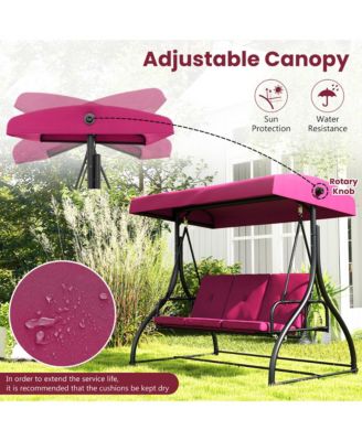 Converting Patio Swing Chair Porch Swing Bed with Adjustable Canopy & Thickened Cushion