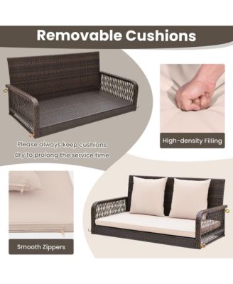 Wicker Outdoor Porch Swing 800 LBS Capacity Outdoor Swing Bench w/ Hanging Chains