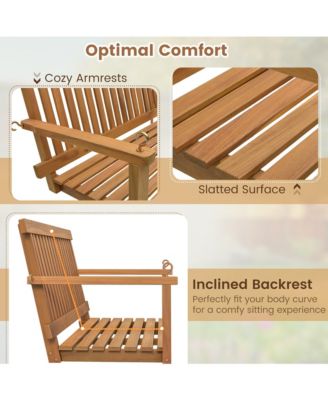 2-Person Acacia Wood Outdoor Porch Swing Patio Hanging Bench Chair Natural