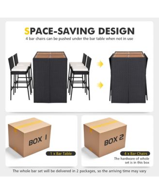 5-Piece Patio Rattan Bar Set Outdoor Wicker Set w/ Bar Height Table & 4 Bar Stools