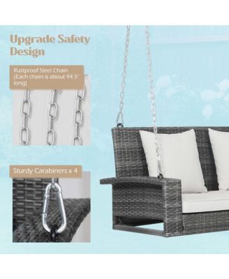 2-Person Patio Hanging Porch Swing Rattan 800LBS Swing Bench w/ Cushions