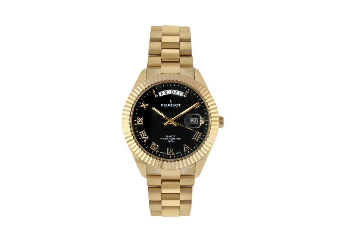 Men's 40mm Black Face Fluted Bezel Gold Bracelet Watch