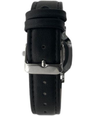 Men's 40mm Black Dial Silver Super Slim Case Leather Strap Watch