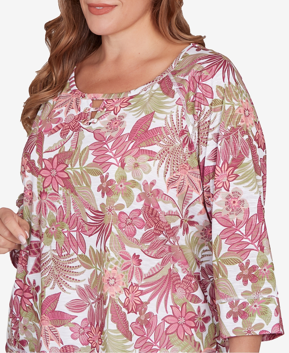 Hearts Of Palm Plus Size Printed Jungle Ivy Slub Top