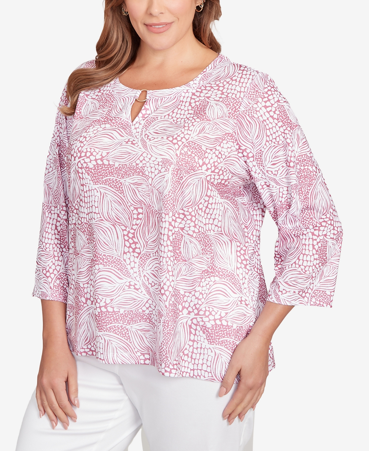 Hearts Of Palm Plus Size Printed Forest Path Slub Top