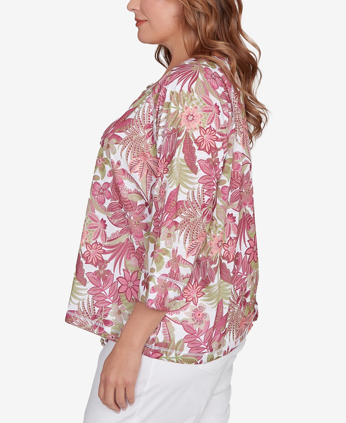 Hearts Of Palm Plus Size Printed Jungle Ivy Slub Top