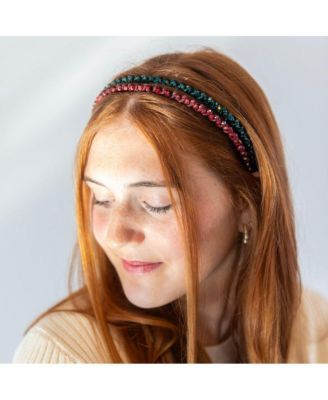 Thin Beaded Headband Set - Red + Green