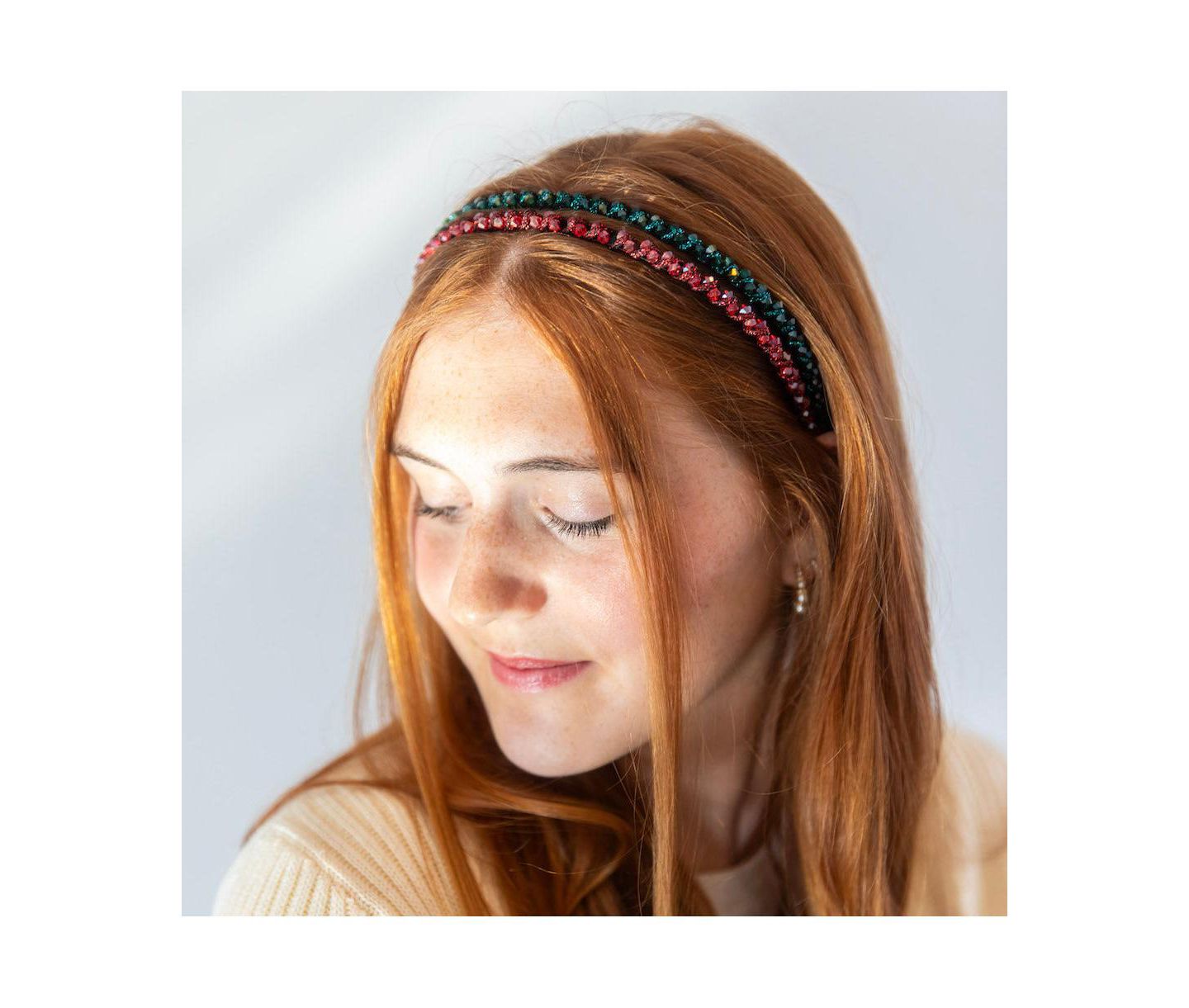Женские аксессуары Headbands of Hope Thin Beaded Headband Set - Red + Green, цвет: Красный зелёный — фото 2