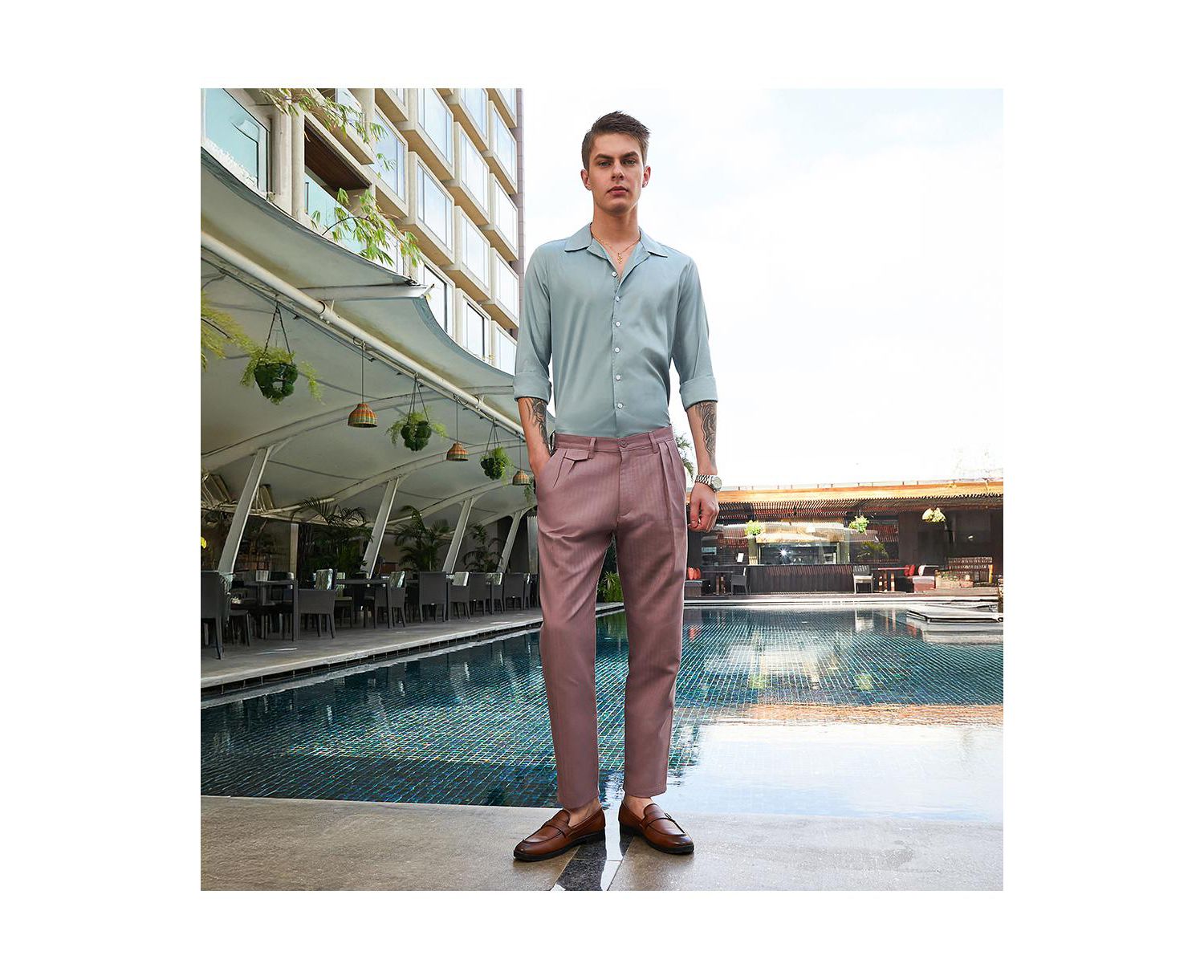 Men's Nude Pink Striped Tailored Trousers
