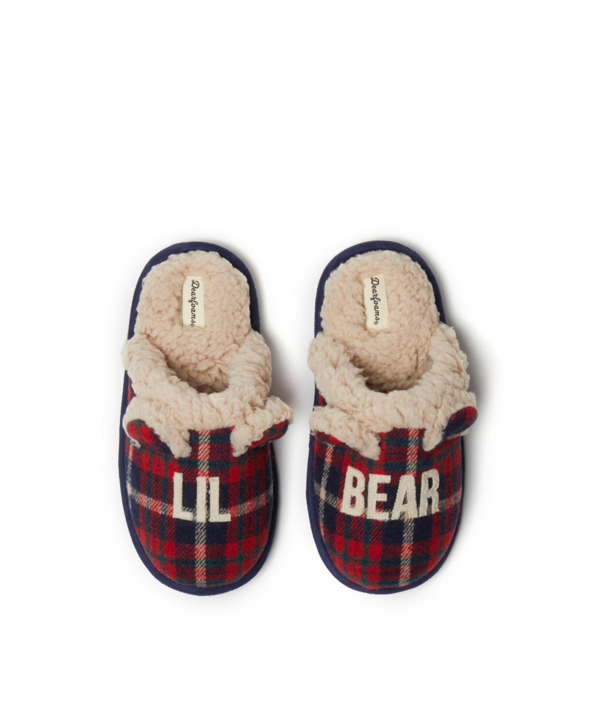 Dearfoams Kids Lil Bear Plaid Scuff House Slipper
