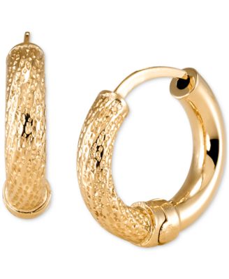 Polished & Textured Extra Small Hoop Earrings in 10k Gold, 0.39"