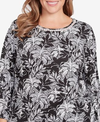 Plus Size Monotone Palms Side Tie Top