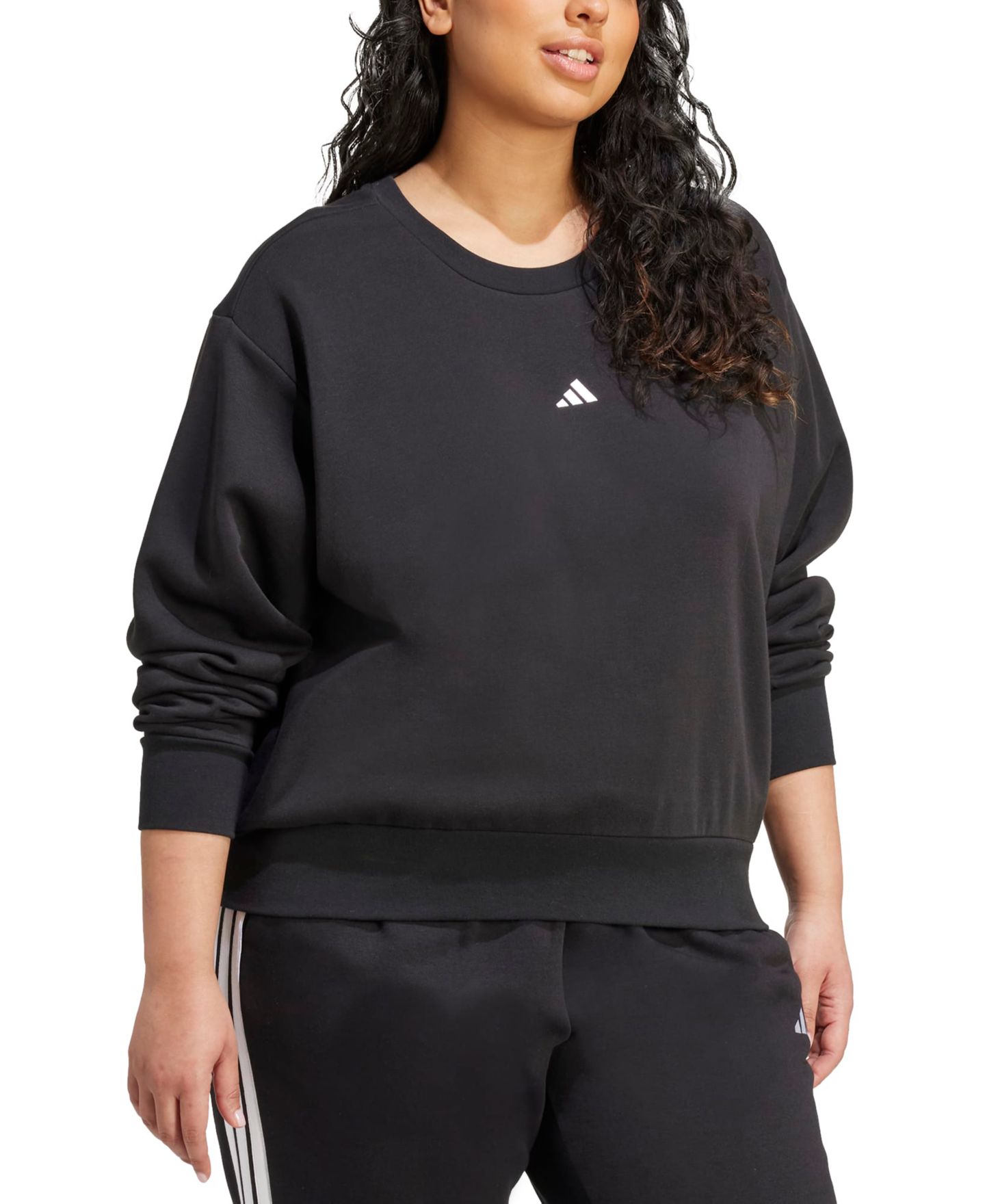Женский свитшот adidas Plus Size Essentials Small-Logo Fleece, цвет: Чёрный — фото 2