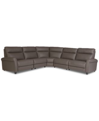 Thandler 5-Pc. Leather L Sectional with 3 Power Recliners and Drop Down Table, Exclusively at Macy's