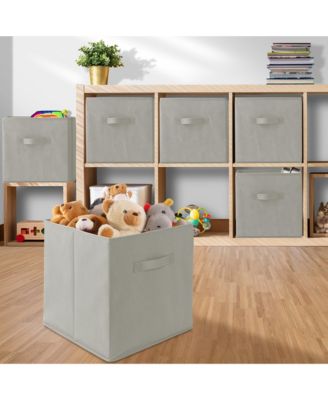 Set of 6 Collapsible Fabric Storage Cube Bins, Beige - 13" Foldable Cloth Baskets for Shelves and Cubby Organizers