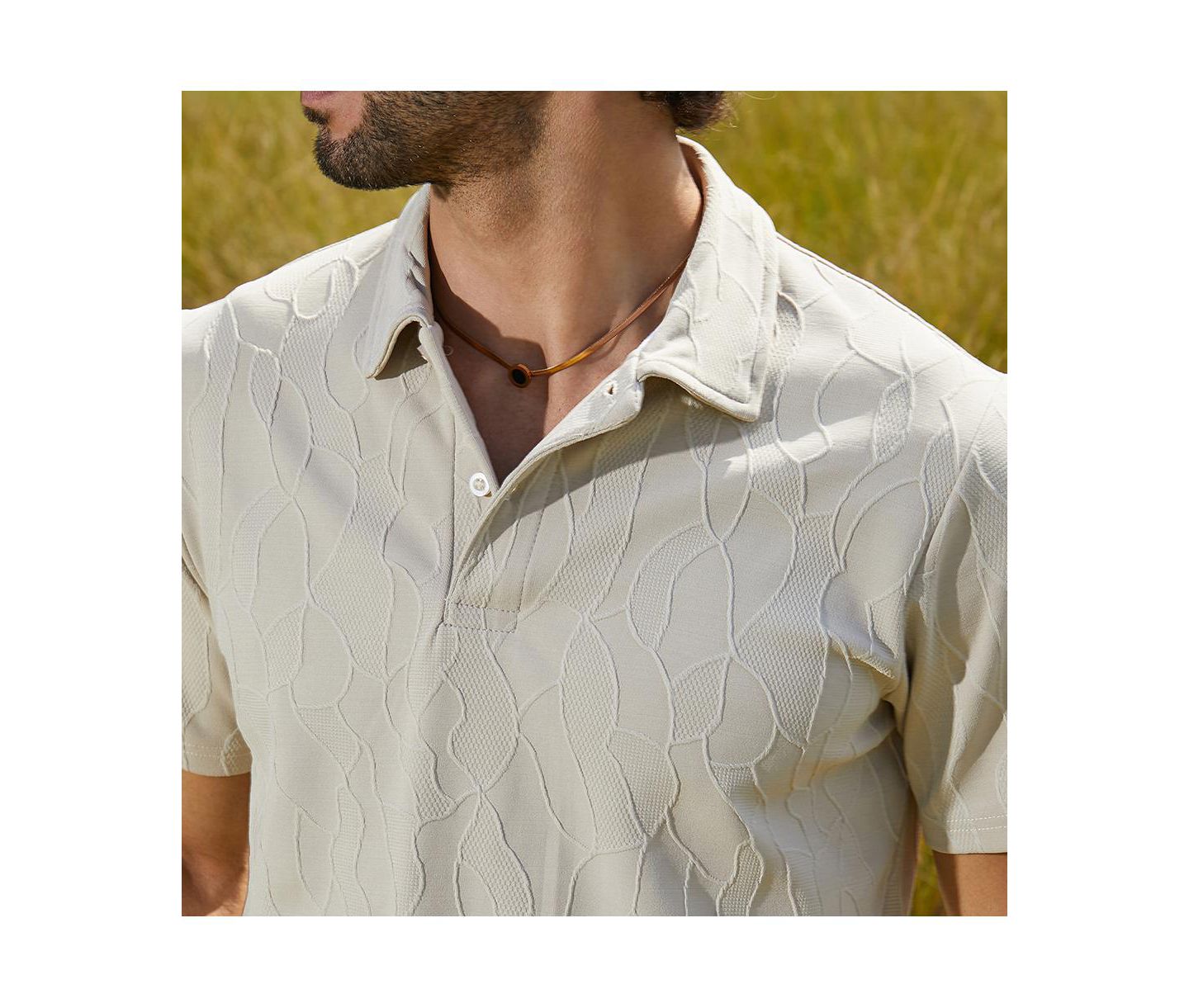 Мужская футболка Cahoot Campus Sutra Cream White Veined-Tactile Polo, цвет: Белый — фото 6