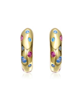 Kids 14K Gold Plated with Colored Cubic Zirconia Wide Hoop Earrings