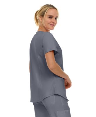 Women's Scrubs V-Neck Notch Fashion Stretch Scrub Top with Two Pockets, Flex Easy Care Fabric, Bubble Gum, Large