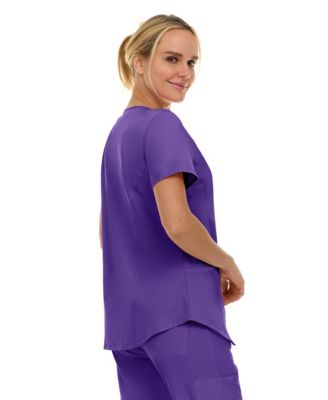 Women's Scrubs V-Neck Notch Fashion Stretch Scrub Top with Two Pockets, Flex Easy Care Fabric, Bubble Gum, Large