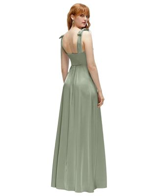 Plus Size Square Neck Fluid Satin Maxi Dress with Bow Straps