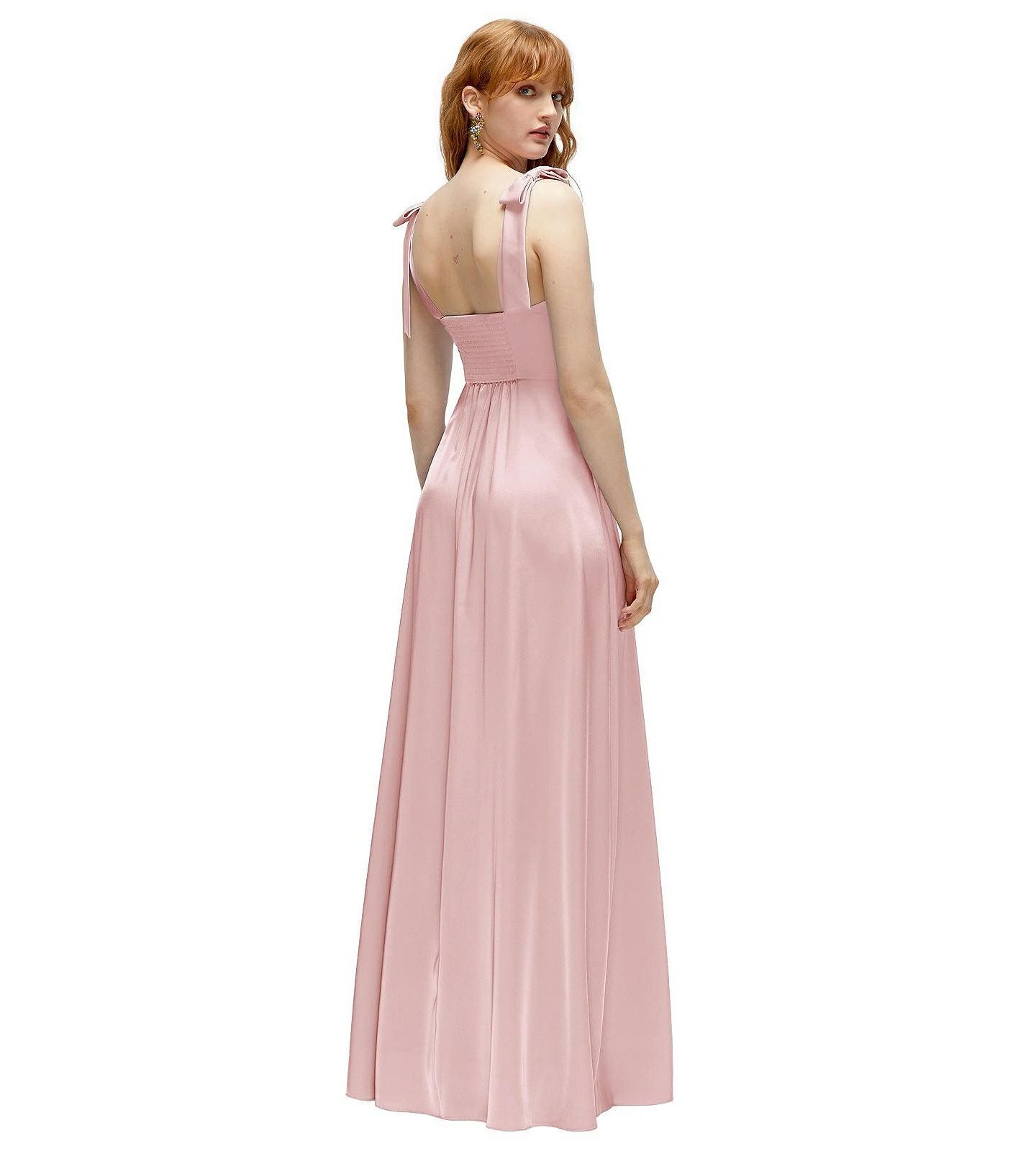 Женское платье After Six Square Neck Fluid Satin Maxi Dress with Bow Straps, цвет: Розовый — фото 3
