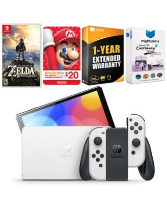 Switch White OLED Console with Legend of Zelda Breath of the Wild, Nintendo $20 eShop Gift Card, MightySkins Console and Controller Skin Vouc