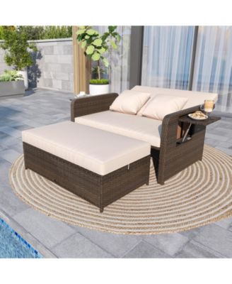 Modular Outdoor Adjustable Daybed Set with Plush Cushions and Storage Ottoman