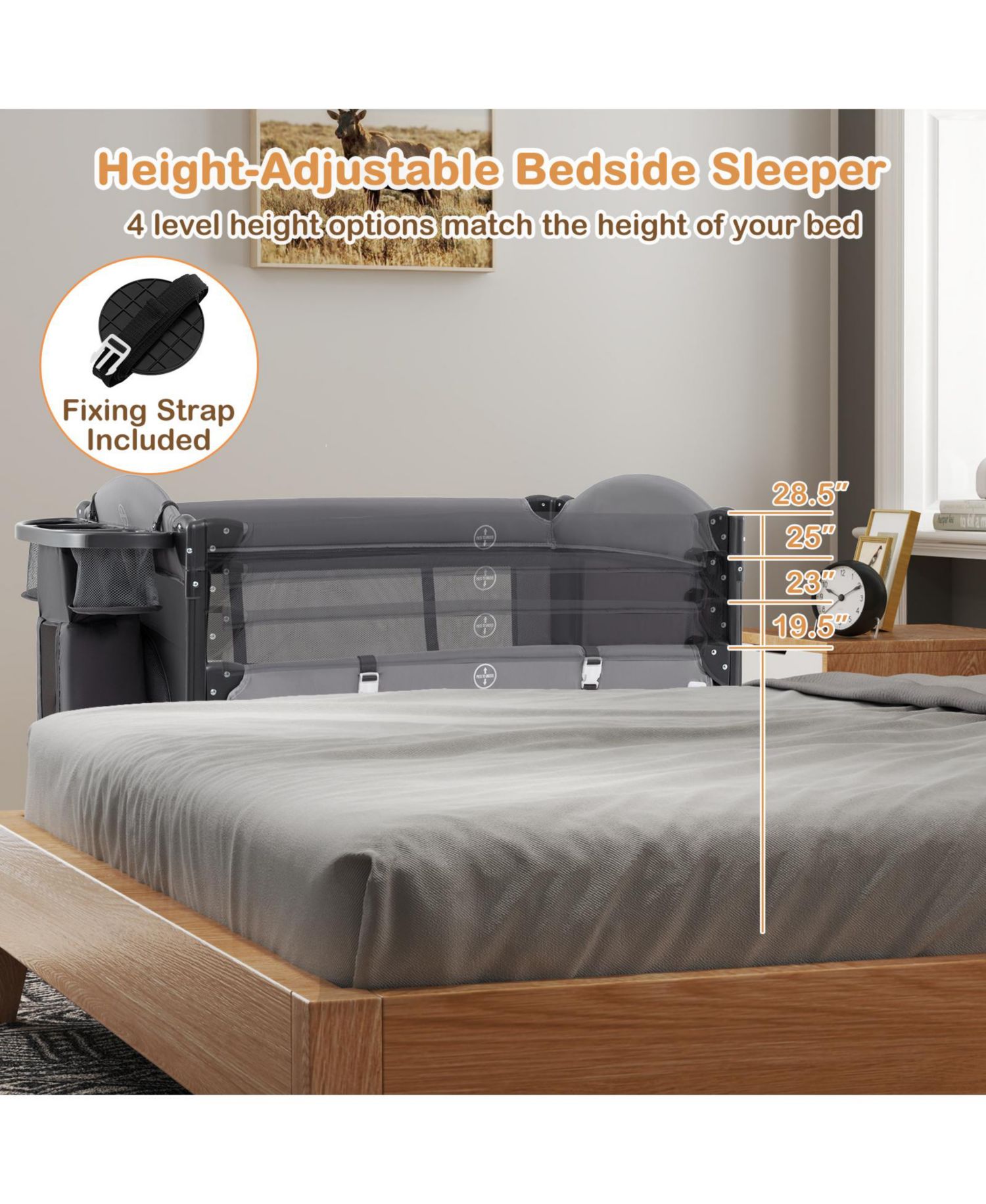 4-Level Adjustable Baby Bassinet with Foldable Design and Plush Mattress Changing Table