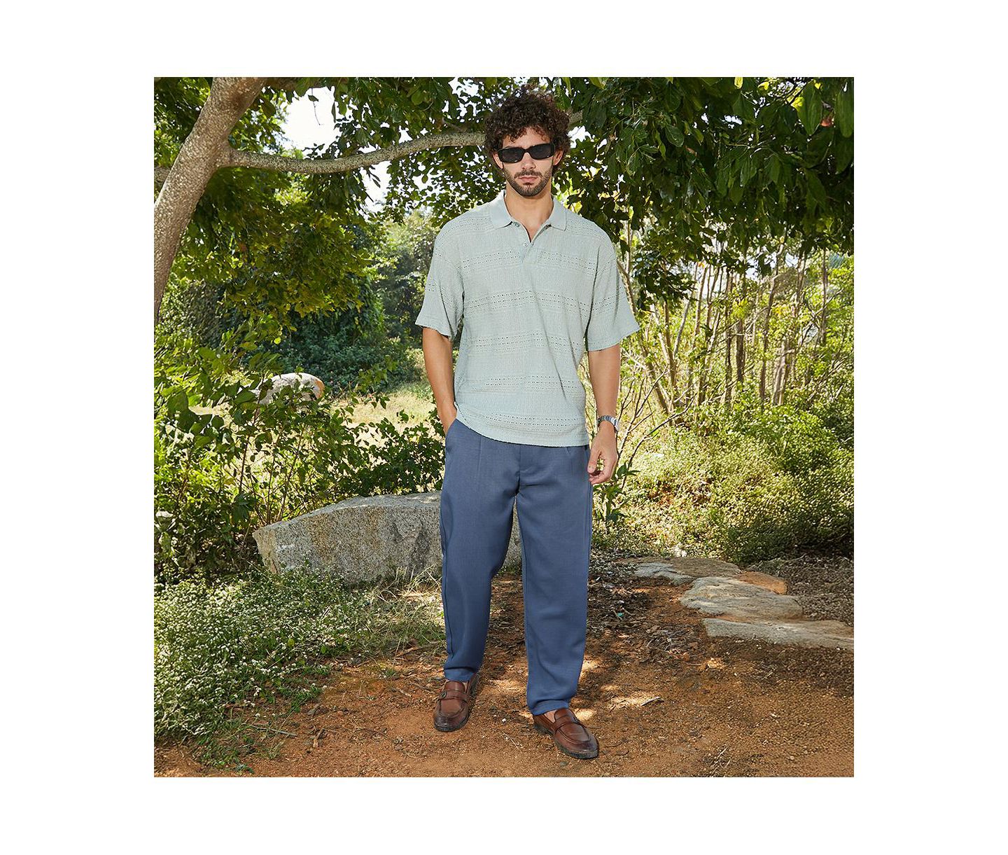 Мужская футболка Cahoot Campus Sutra Sage Green Bohomian Oversized Polo, цвет: Зелёный — фото 3