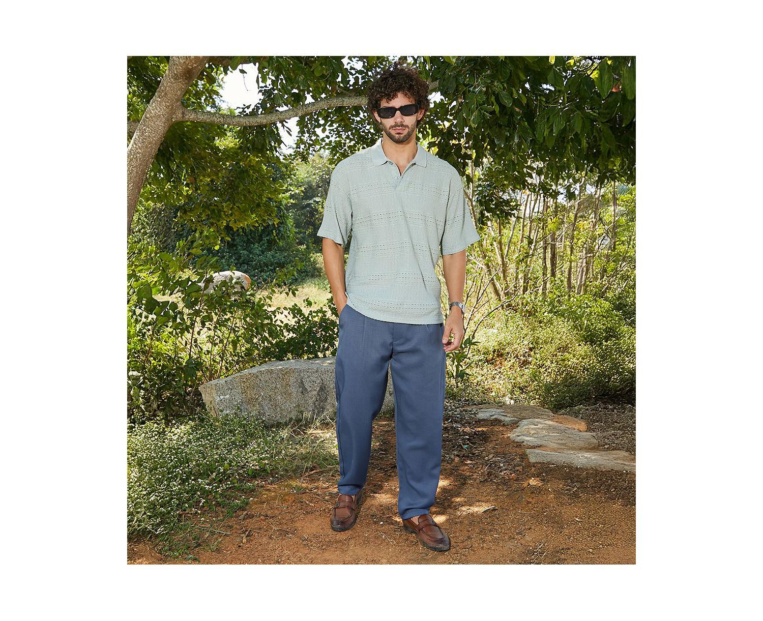 Men's Sage Green Bohomian Oversized Polo T-Shirt