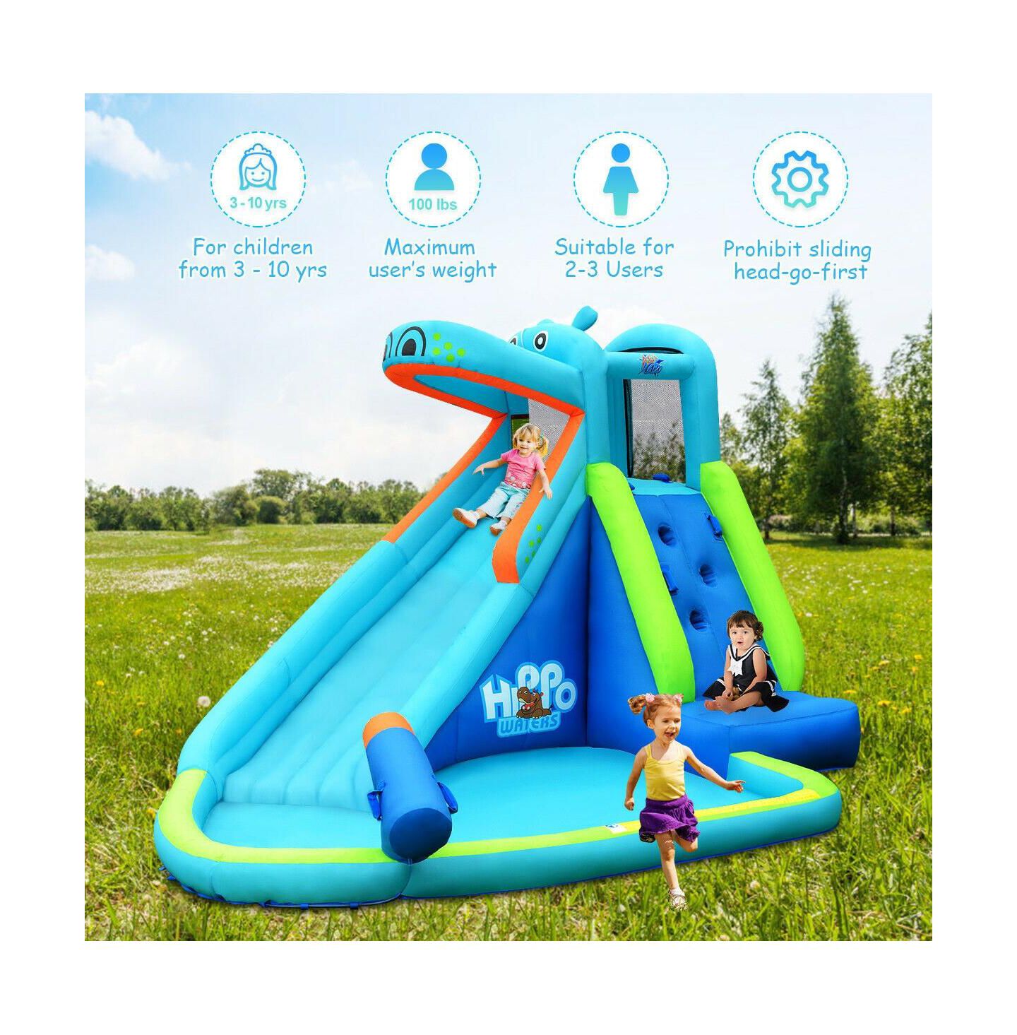 Детская игрушка SUGIFT Hippo Inflatable Water Slide Bounce House with Air Blower, For 2 to 3 Players, Ages 3-10 — фото 7