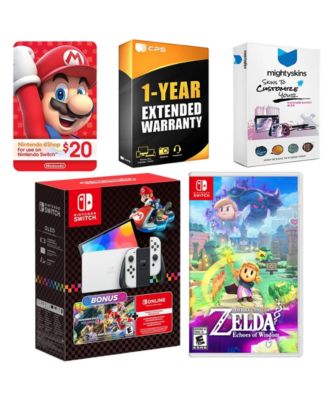 Switch OLED Console Mario Kart 8 Bundle with The Legend Of Zelda Echoes Of Wisdom, Nintendo $20 eShop Gift Card, MightySkins Console and Cont