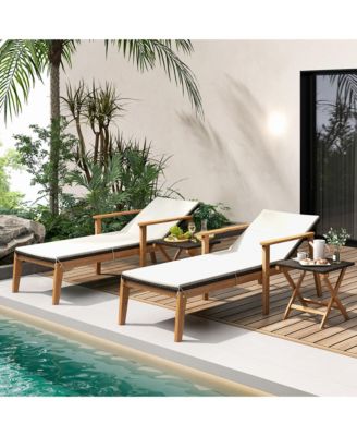 Outdoor Chaise Lounge Chair Set of 2 w/ Armrests & 4-Level Backrest Adjustment