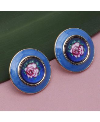 Women's Blue  Enamel Flower Stud Earrings