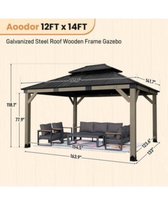 12' x 14' Wood Gazebo, Upgrade Cedar Wooden Frame Gazebo with 2-Tier Galvanized Steel Roof and Outlets for Patio, Backyard, Deck, and Lawn