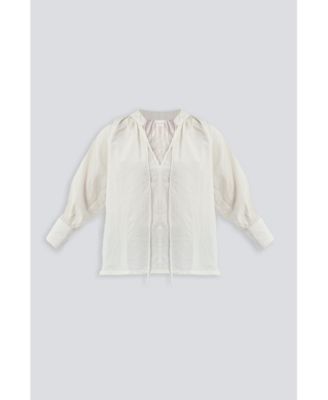 Women's Relaxed Fit Top with Front-tie in Cream