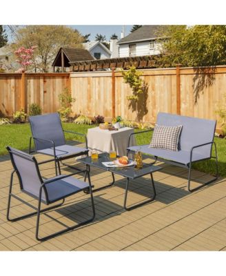 4PCS Metal Outdoor Conversation Set Patio Furniture Set w/ Glass Table