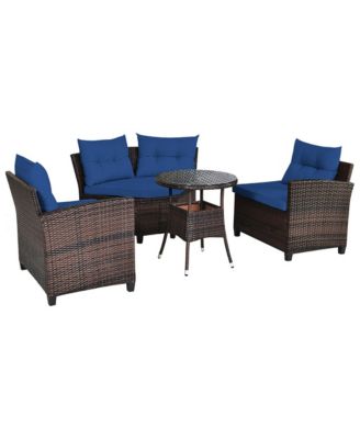 4PCS Patio Furniture Set Outdoor Rattan Sectional Sofa Set w/ Cushions
