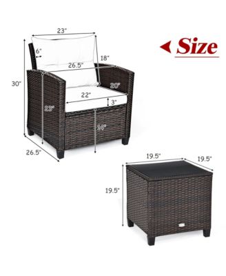 3PCS Patio Outdoor Rattan Conversation Set w/ Coffee Table Cushion