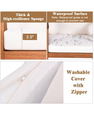 3PC Outdoor Patio Sofa Furniture Set Solid Wood Cushioned Conversation Set